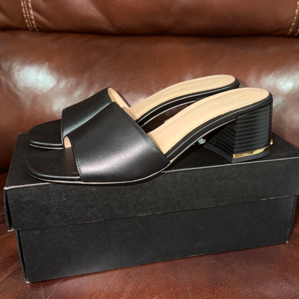 🔥🔥🔥NEW Coach Maggi Black Leather Heels Sandals - Picture 2 of 9